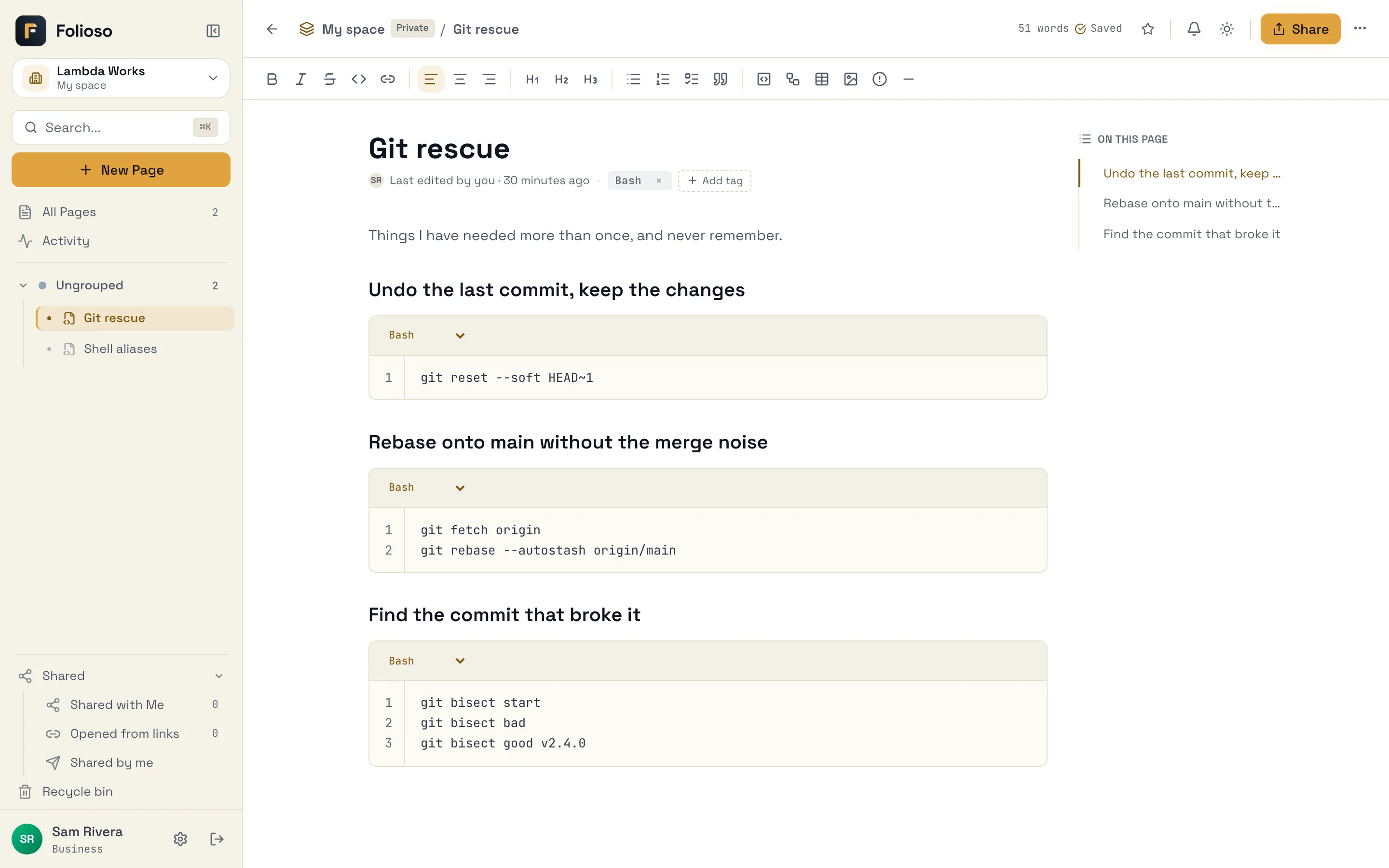 A personal page of git commands in highlighted code blocks